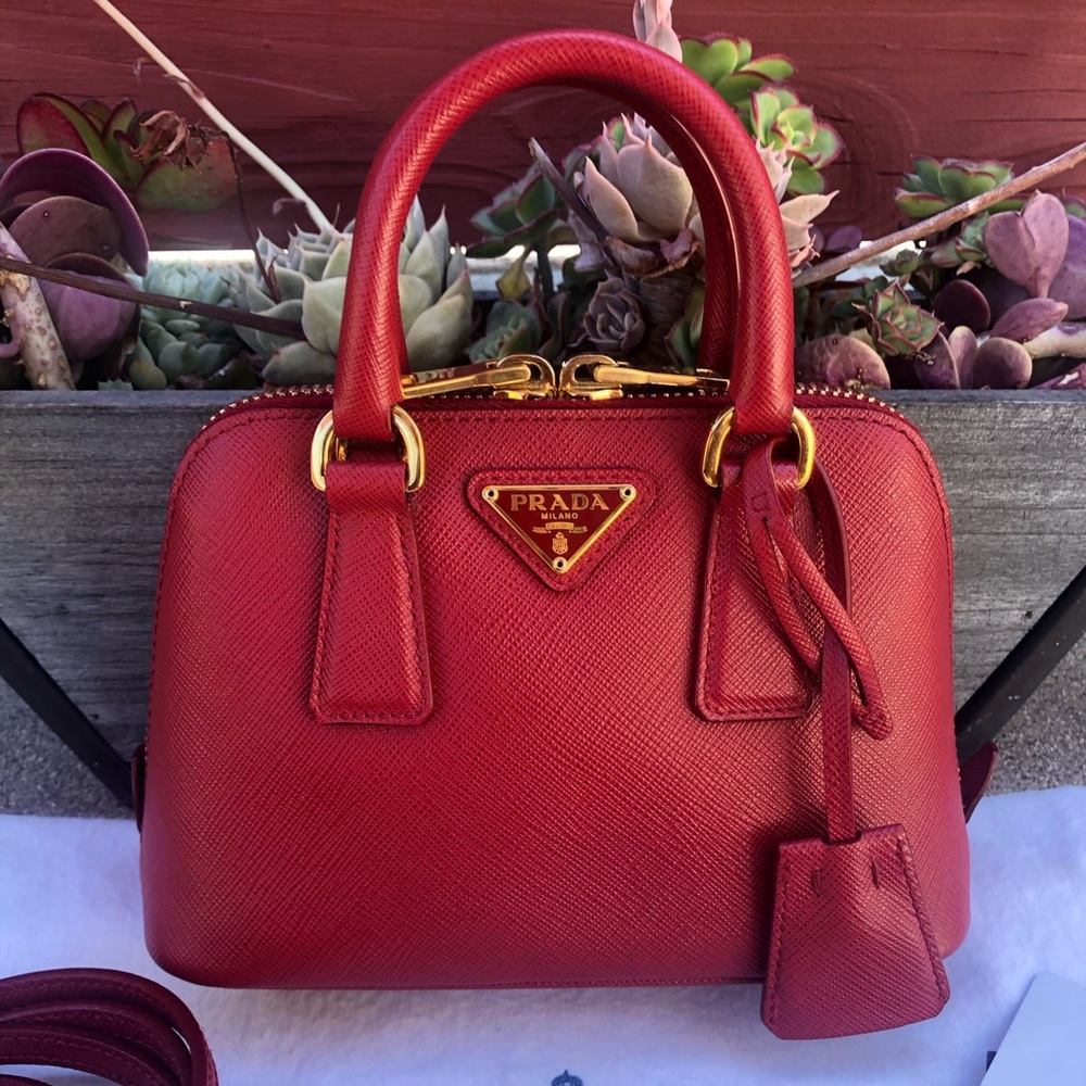 PRADA~Red Saffiano Mini BB Crossbody Promenade Bag - Picture 2 of 16